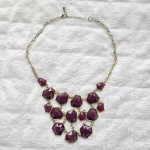 J Crew Elegant Gold and Purple Statement Geometric Necklace Beads Embellished